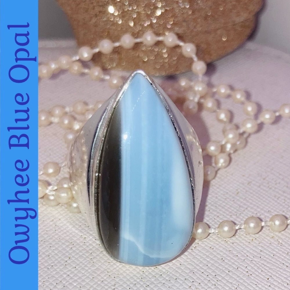 Owyhee Blue Opal Gemstone Handmade Signet Style Ring